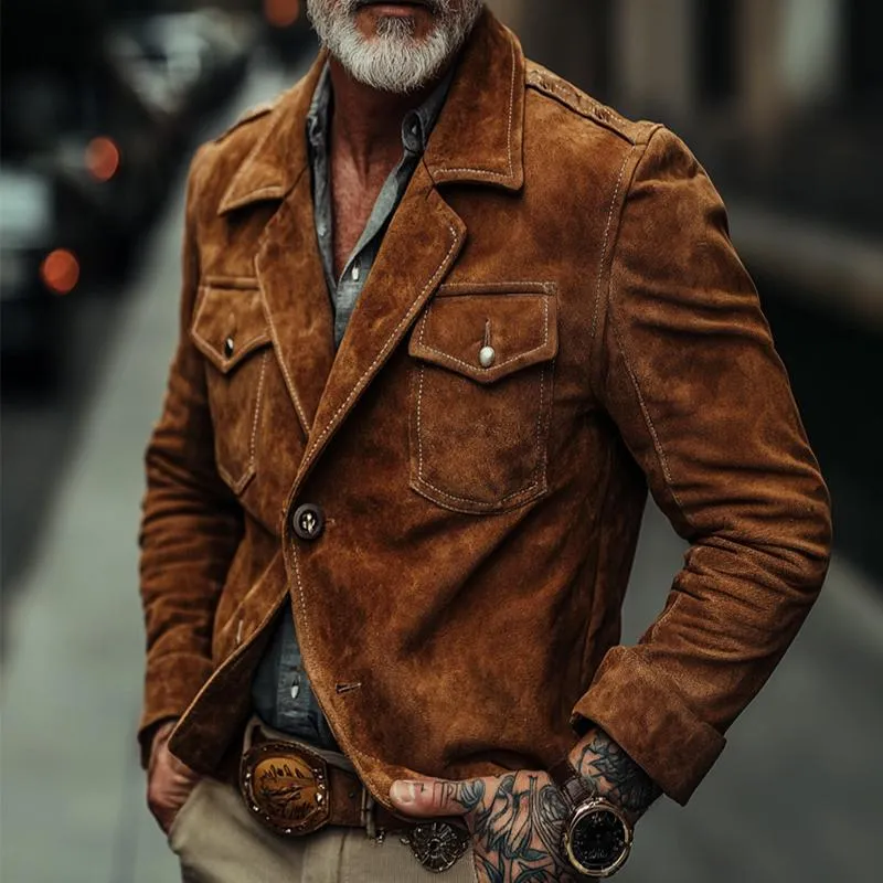 Men's Vintage Casual Suede Pocket Lapel Jacket 28369683TO sold by Manly product image thumbnail 2