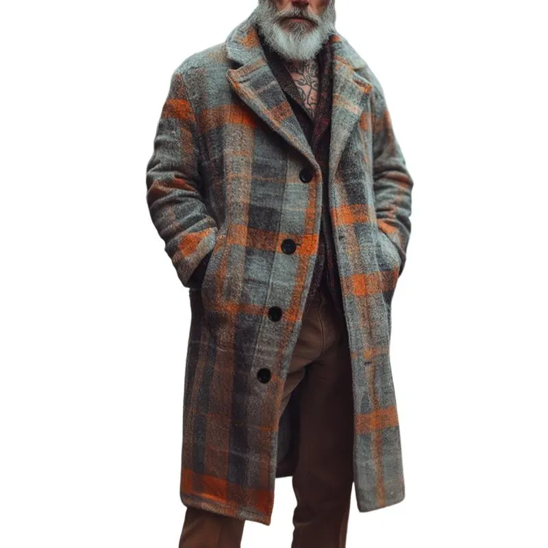 Men's Retro Casual Tweed Plaid Contrast Print Coat 06458308TO sold by Manly