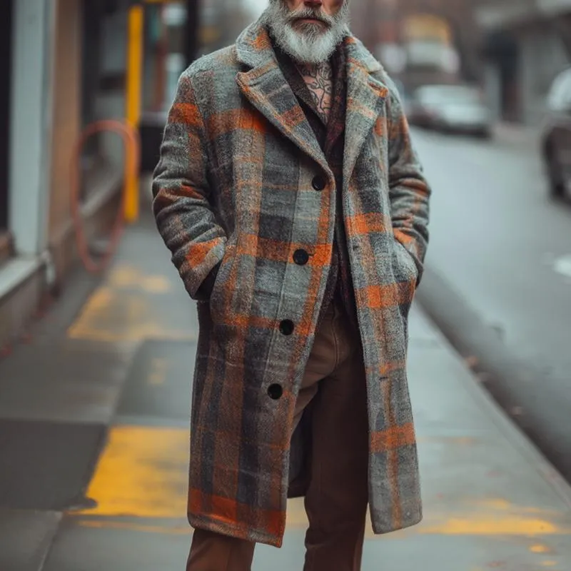 Men's Retro Casual Tweed Plaid Contrast Print Coat 06458308TO sold by Manly product image thumbnail 3