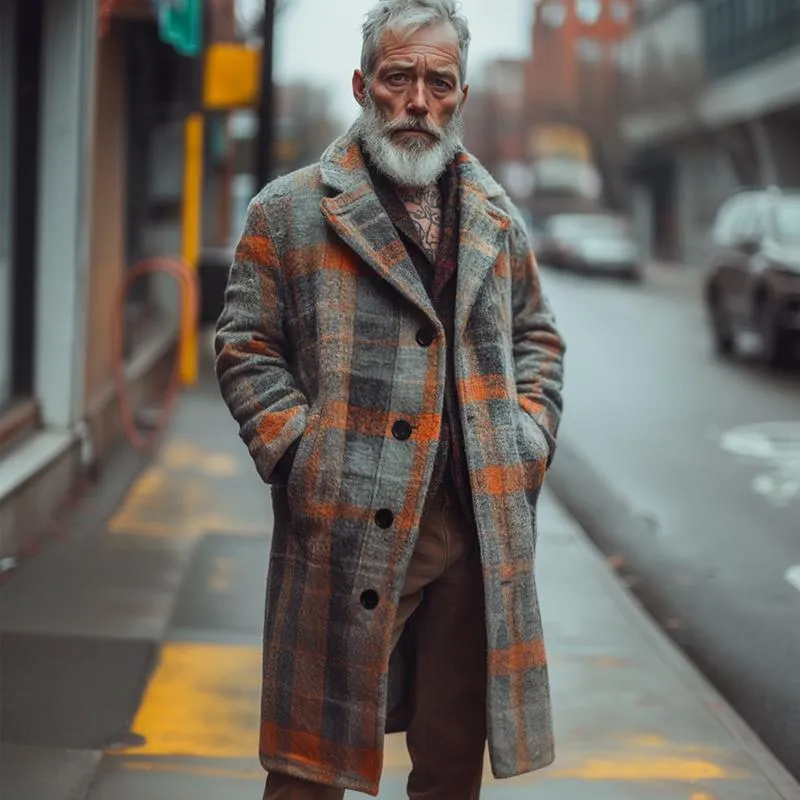 Men's Retro Casual Tweed Plaid Contrast Print Coat 06458308TO sold by Manly product image thumbnail 2