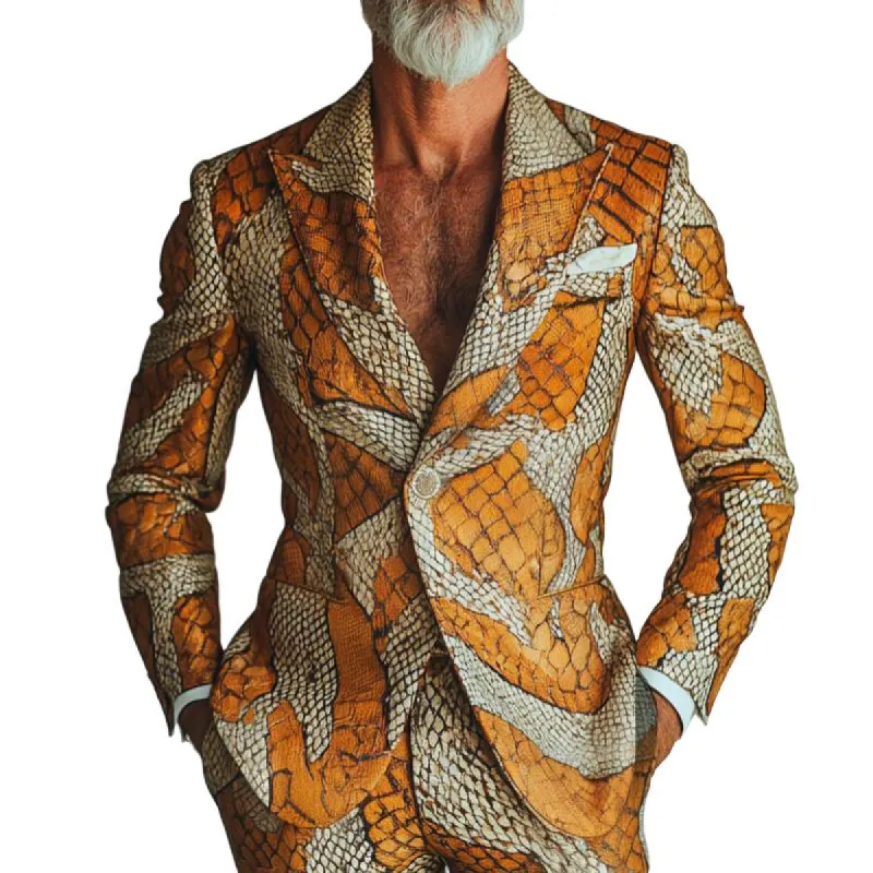 Men's Retro Casual Contrast Snakeskin Print Blazer 89562263TO sold by Manly