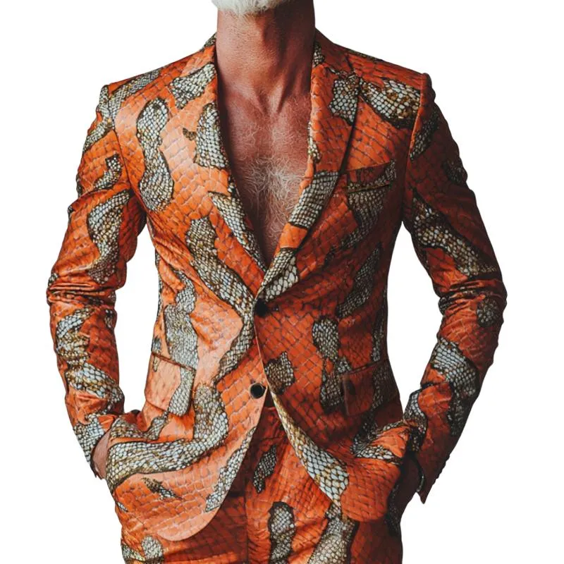 Men's Retro Casual Contrast Snakeskin Print Blazer 69313184TO sold by Manly