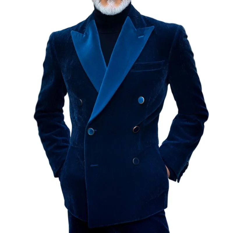 Men's Retro Casual Solid Color Velvet Splicing Blazer 77416731TO made by Manly