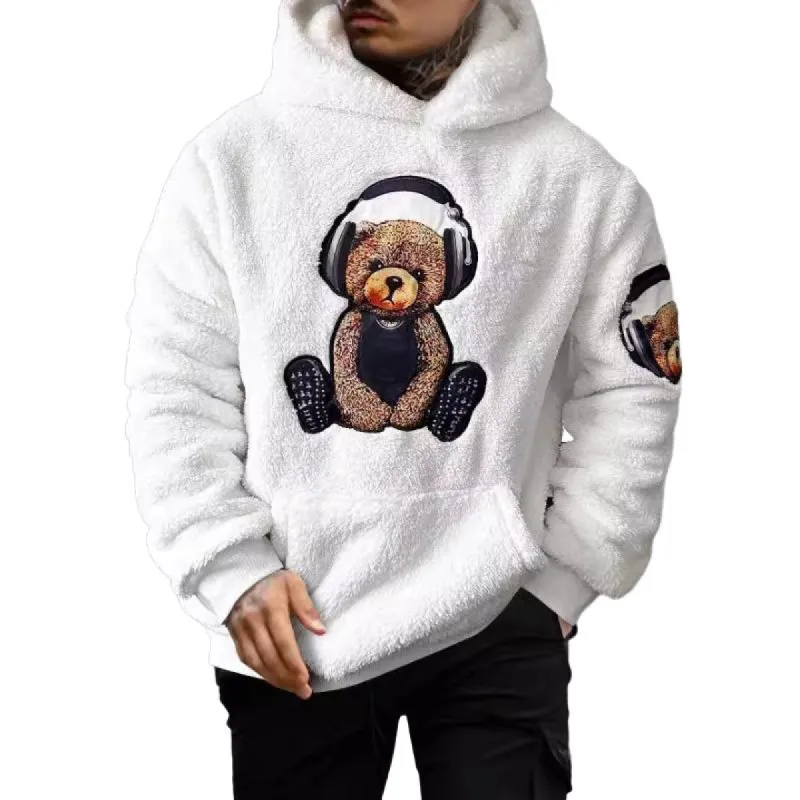 Men's Retro Casual Headphones Teddy Bear Plush Hoodie 99359825TO sold by Manly