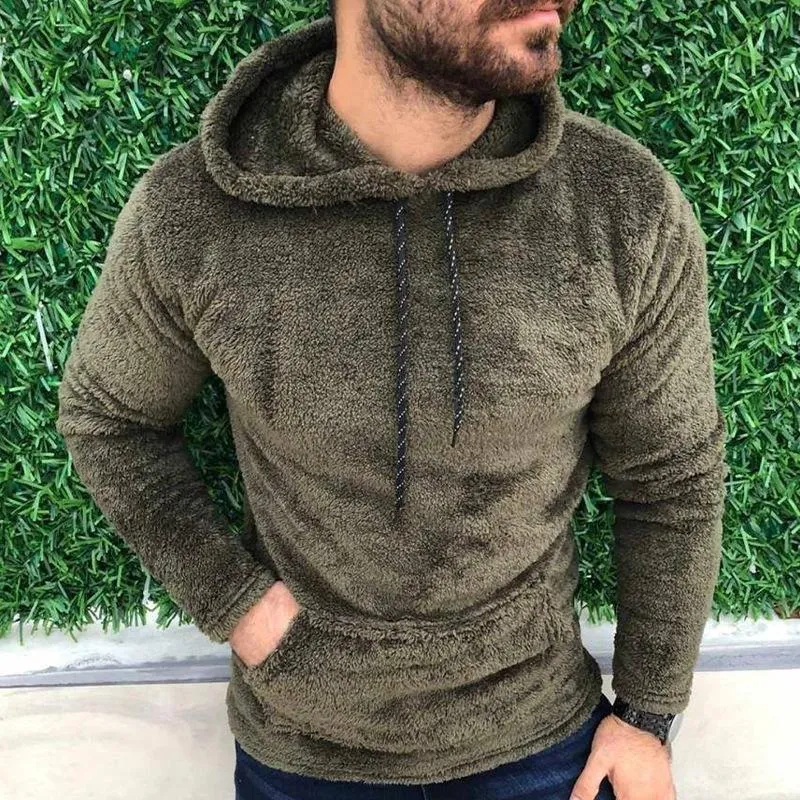 Men's Retro Casual Solid Color Plush Hooded Sweatshirt 28269368TO sold by Manly product image thumbnail 3