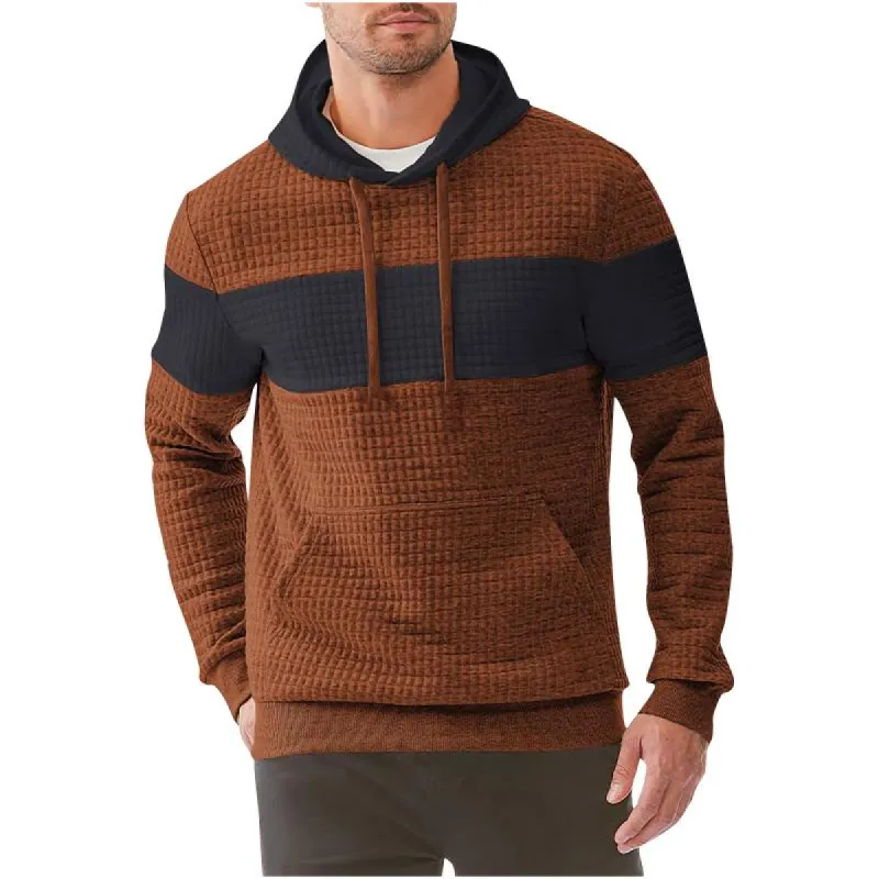 Men's Retro Casual Checkered Colorblock Hooded Sweatshirt 62833564TO sold by Manly