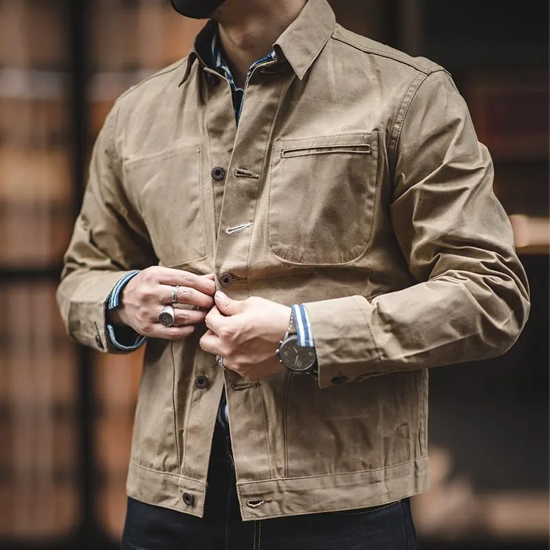 Men's Vintage Casual Multi-Pocket Workwear Waxed Jacket 04864287TO sold by Manly product image thumbnail 4