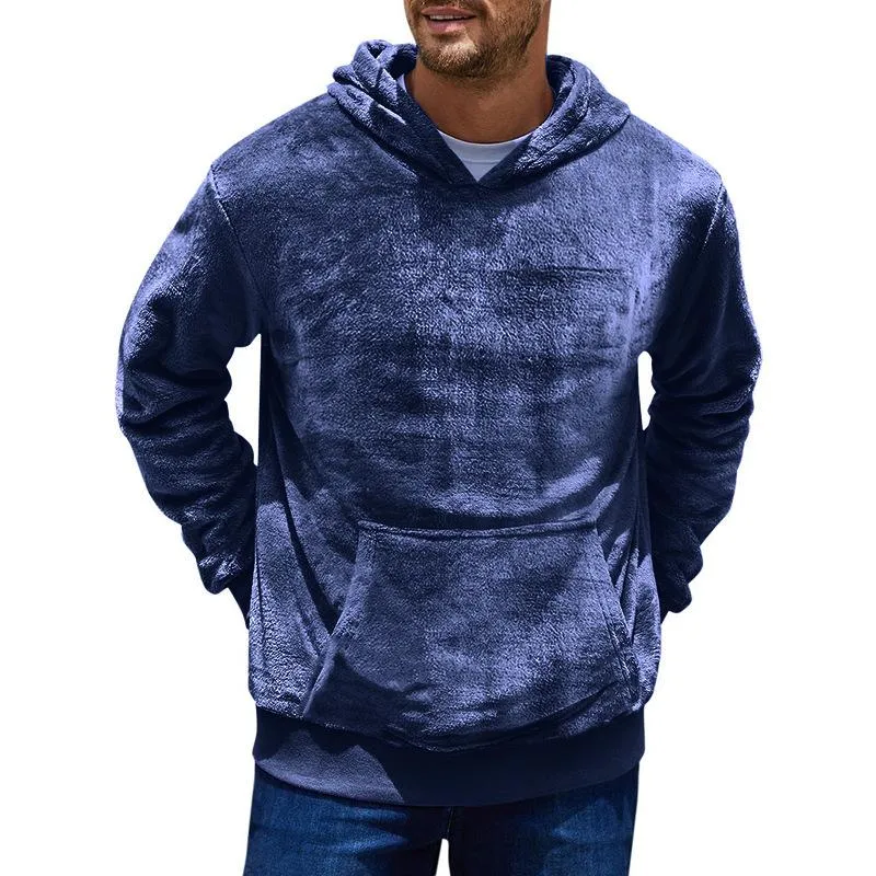 Men's Solid Fleece Loose Kangaroo Pocket Long Sleeve Casual Hoodie 40027860Z sold by Manly