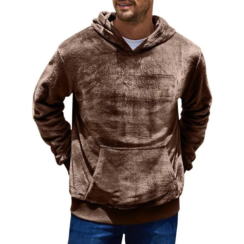 Men's Solid Fleece Loose Kangaroo Pocket Long Sleeve Casual Hoodie 40027860Z sold by Manly product image thumbnail 3