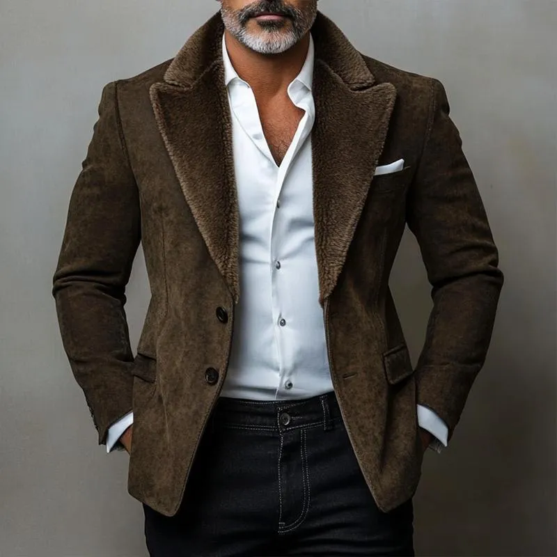 Men's Fashion Fur Lapel Solid Suede Single Breasted Casual Coat 96589186Z sold by Manly product image thumbnail 2