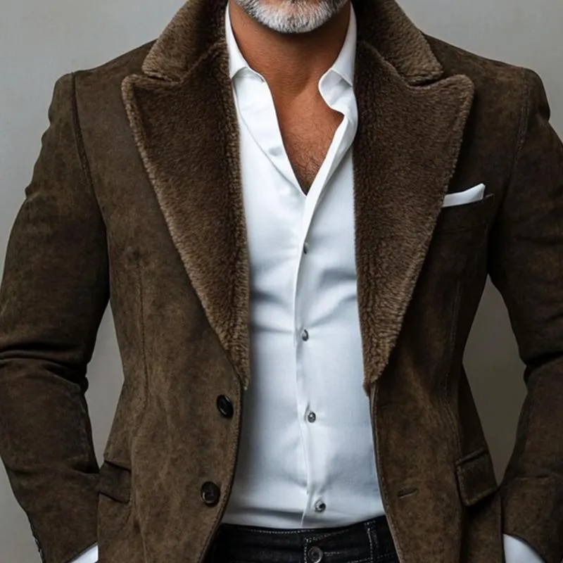 Men's Fashion Fur Lapel Solid Suede Single Breasted Casual Coat 96589186Z sold by Manly product image thumbnail 3