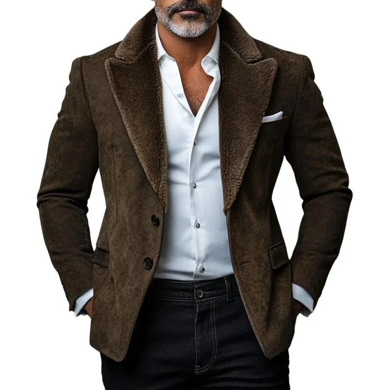 Men's Fashion Fur Lapel Solid Suede Single Breasted Casual Coat 96589186Z sold by Manly