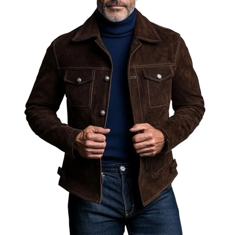 Men's Fashion Solid Suede Lapel Chest Pocket Single Breasted Casual Jacket 14372982Z sold by Manly