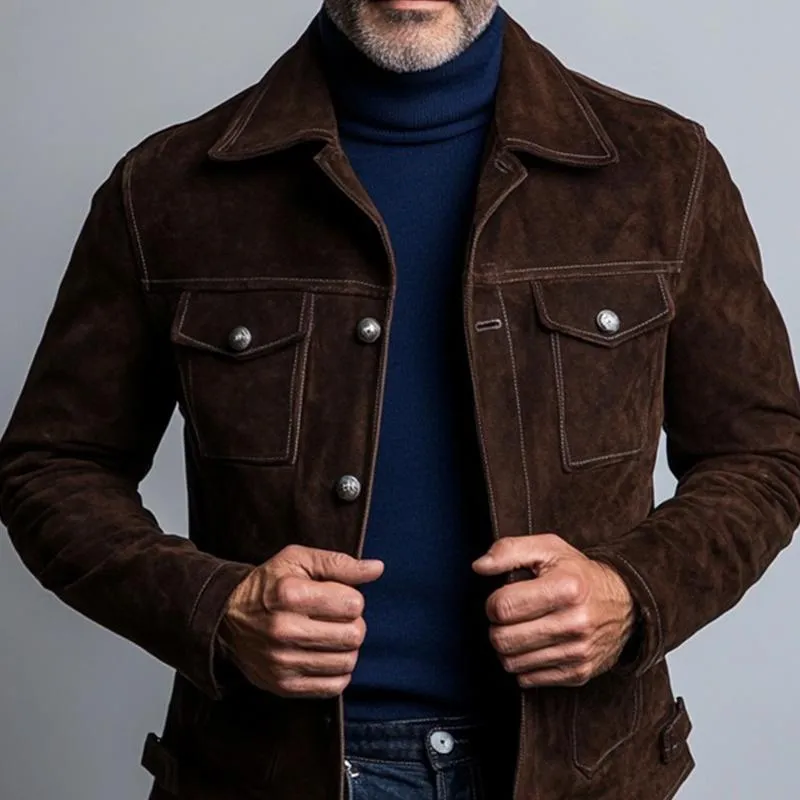 Men's Fashion Solid Suede Lapel Chest Pocket Single Breasted Casual Jacket 14372982Z sold by Manly product image thumbnail 3