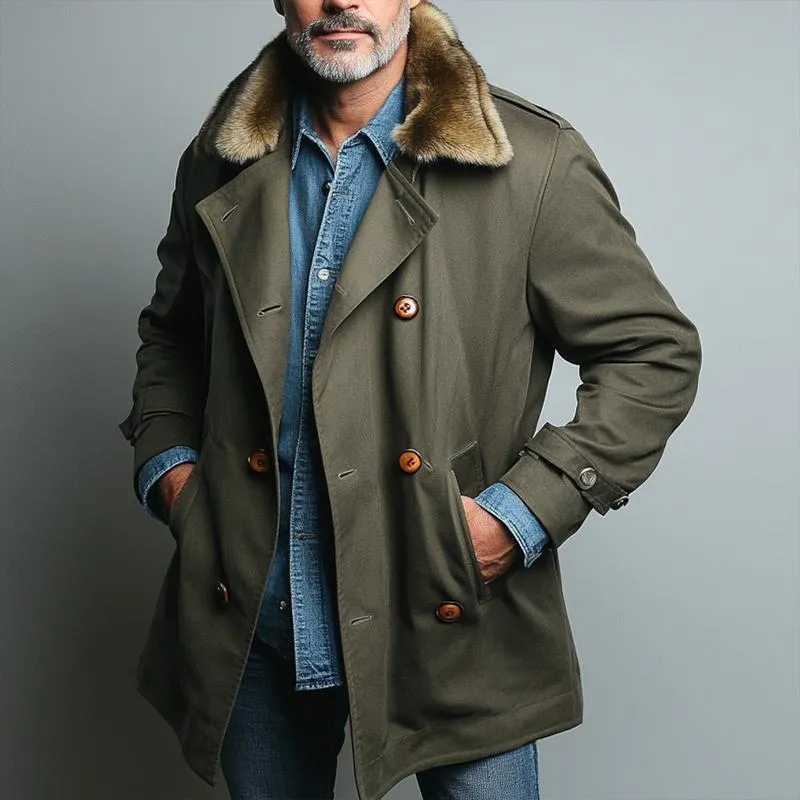 Men's Fashion Fur Lapel Cotton Double Breasted Cargo Trench Coat 01905231Z sold by Manly product image thumbnail 2