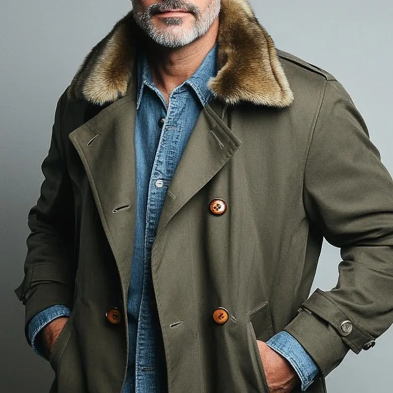 Men's Fashion Fur Lapel Cotton Double Breasted Cargo Trench Coat 01905231Z sold by Manly product image thumbnail 3