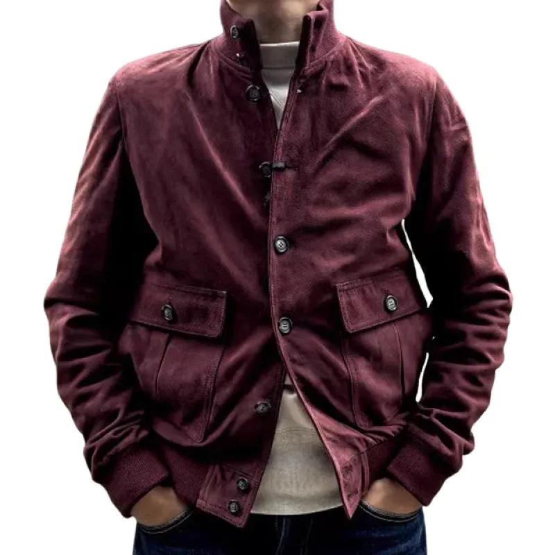 Men's Fashion Solid Suede Stand Collar Single Breasted Casual Jacket 76447091Z sold by Manly