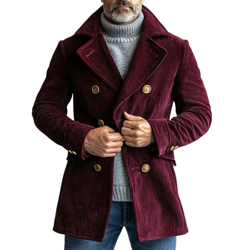 Men's Stylish Corduroy Lapel Double Breasted Casual Coat 87178930Z sold by Manly
