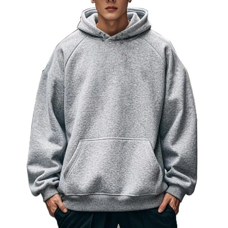 Men's Solid Plush Loose Long Sleeve Casual Hoodie 26408262Z sold by Manly
