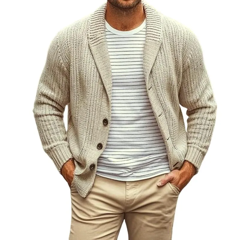 Men's Solid Lapel Single Breasted Knit Cardigan 48680472Y sold by Manly