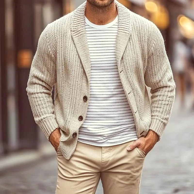 Men's Solid Lapel Single Breasted Knit Cardigan 48680472Y sold by Manly product image thumbnail 3