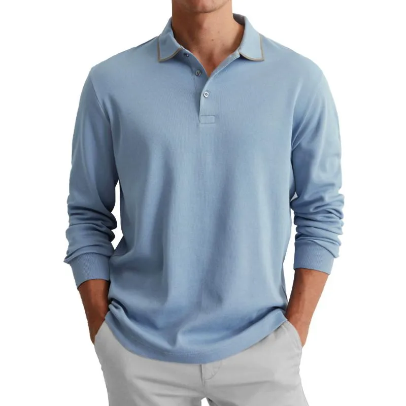 Men's Solid Color Button-Down Lapel Long-Sleeved Polo Shirt 37072230Y sold by Manly product image thumbnail 2