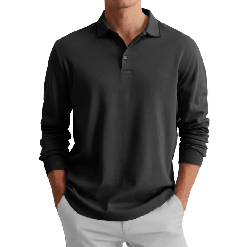 Men's Solid Color Button-Down Lapel Long-Sleeved Polo Shirt 37072230Y sold by Manly product image thumbnail 3