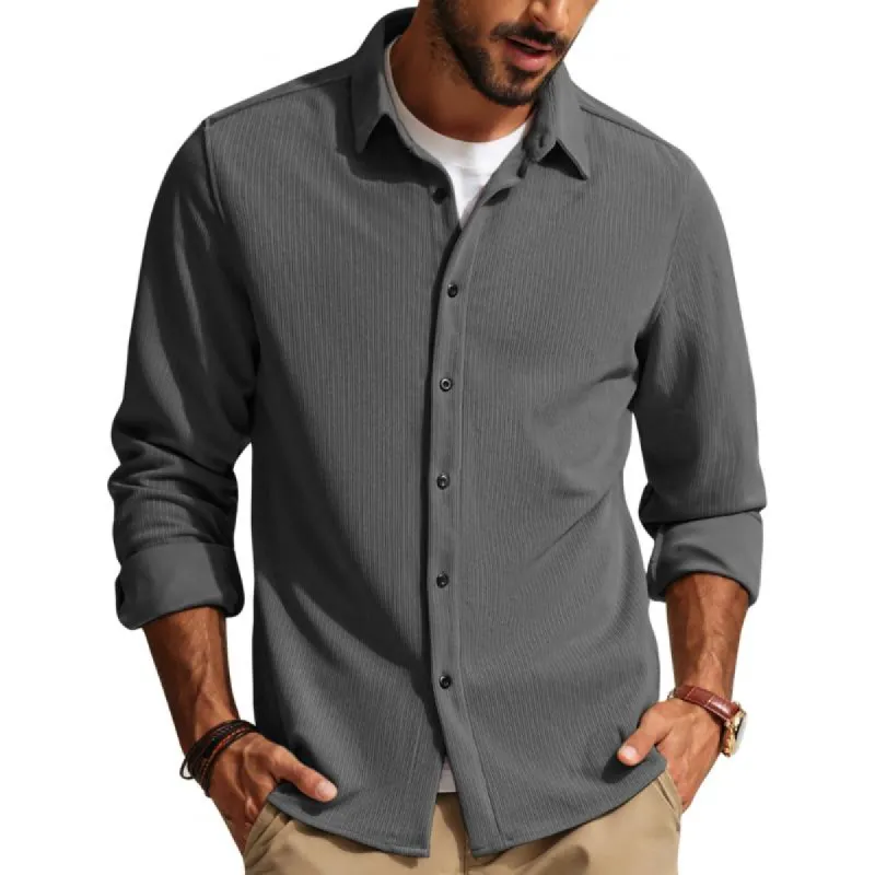 Men's Casual Solid Color Lapel Long Sleeve Shirt 92125385Y sold by Manly
