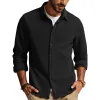 Men's Casual Solid Color Lapel Long Sleeve Shirt 92125385Y sold by Manly