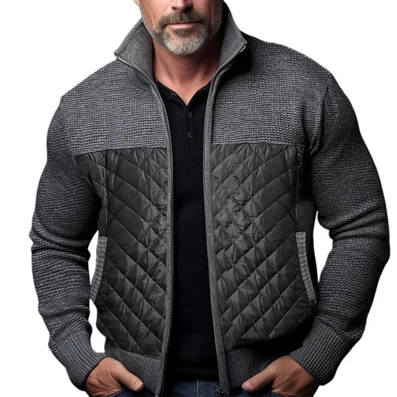 Men's Knitted Patchwork Stand Collar Zippered Plush Jacket 14091352Y sold by Manly