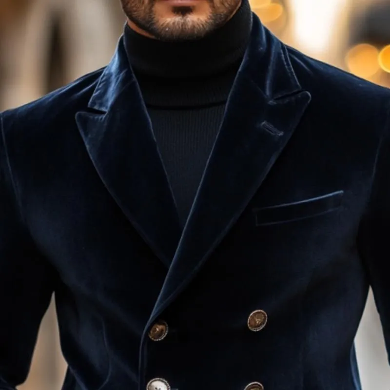 Men's Vintage Elegant Velvet Peaked Lapel Double Breasted Slim Fit Blazer 18079580M sold by Manly product image thumbnail 3
