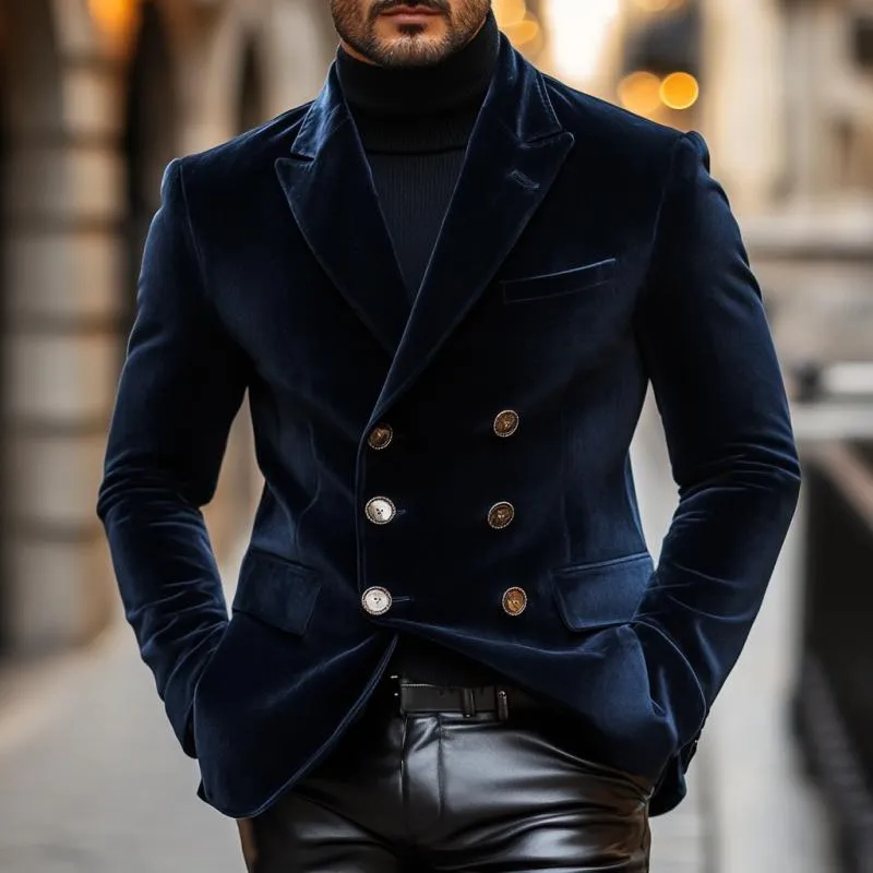 Men's Vintage Elegant Velvet Peaked Lapel Double Breasted Slim Fit Blazer 18079580M sold by Manly product image thumbnail 2