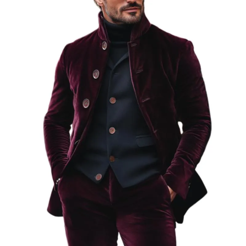 Men's Vintage Elegant Velvet Stand Collar Single Breasted Slim Fit Blazer 13348274M sold by Manly