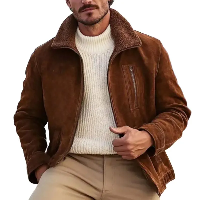 Men's Vintage Suede and Lambswool Collar Jacket 12630211Y sold by Manly