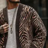 Men's Vintage Zebra Jacquard Collarless Knit Cardigan 95417741Y sold by Manly
