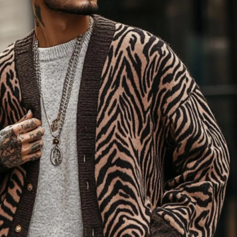 Men's Vintage Zebra Jacquard Collarless Knit Cardigan 95417741Y sold by Manly product image thumbnail 2