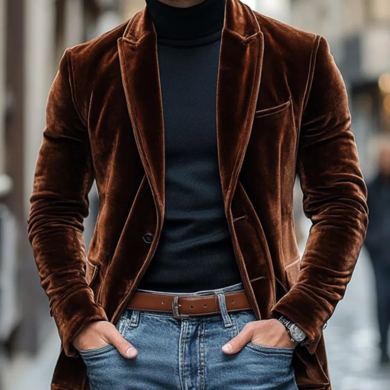 Men's Vintage Peaked Lapel Velvet Single Breasted Blazer 20293345M sold by Manly product image thumbnail 3