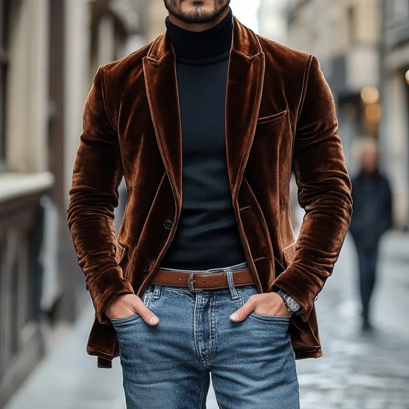 Men's Vintage Peaked Lapel Velvet Single Breasted Blazer 20293345M sold by Manly product image thumbnail 2