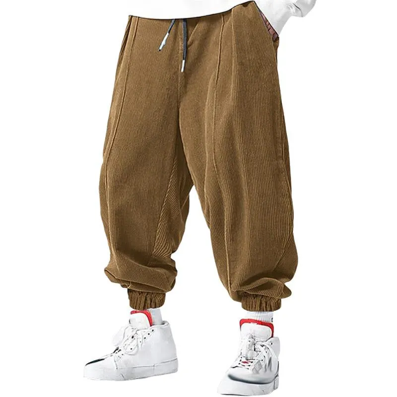 Men's Casual Solid Color Corduroy Elastic Waist Loose Cuff Pants 89066203M sold by Manly