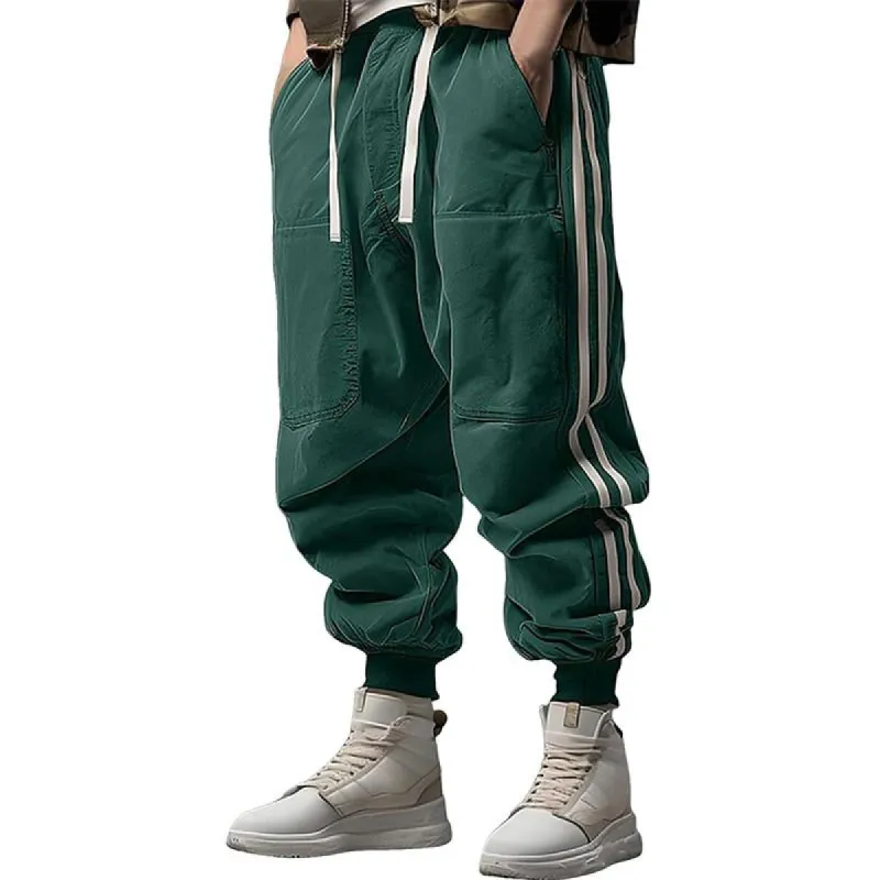 Men's Casual Sports Contrast Striped Elastic Waist Loose Cuff Pants 13411801M sold by Manly