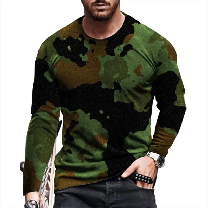 Men's Casual Camouflage Print Round Neck Slim Fit Long Sleeve T-Shirt 81700623M sold by Manly