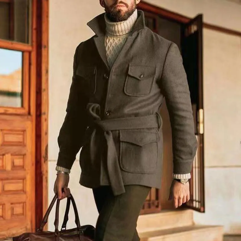 Men's Solid Color Slim-fit Stand Collar Woolen Coat 23503335U sold by Manly product image thumbnail 2