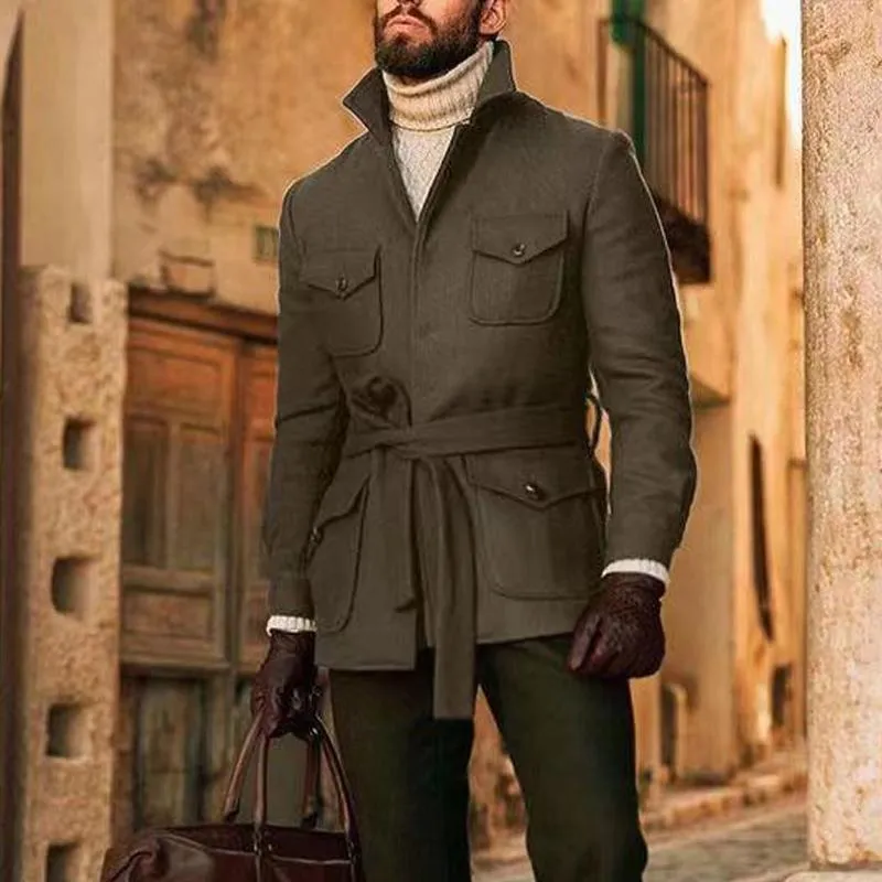 Men's Solid Color Slim-fit Stand Collar Woolen Coat 23503335U sold by Manly product image thumbnail 4