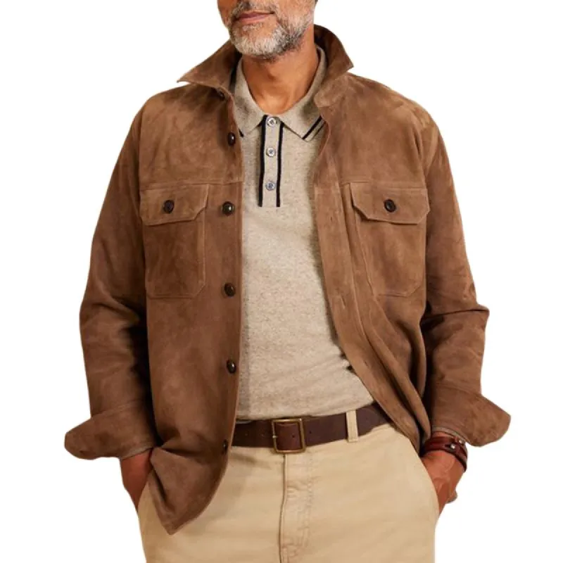 Men's Suede 2 Pocket Khaki Long Sleeve Shirt 00086909U sold by Manly