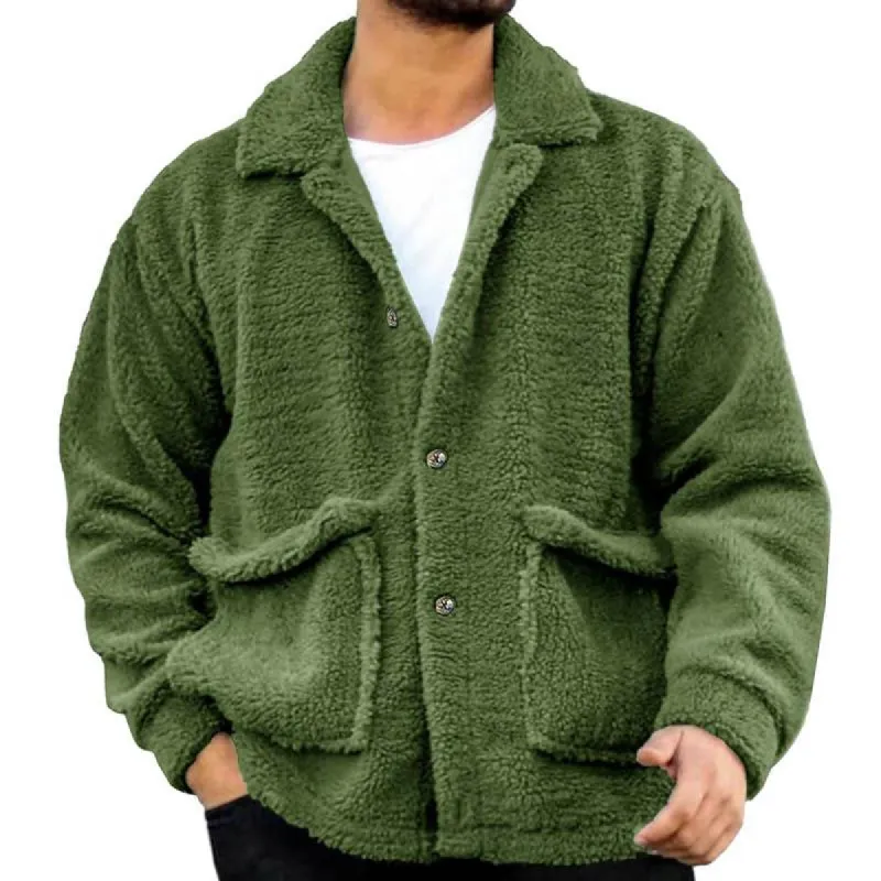 Men's Casual Solid Color Lapel Lamb Fleece Loose Coat 39834100M sold by Manly
