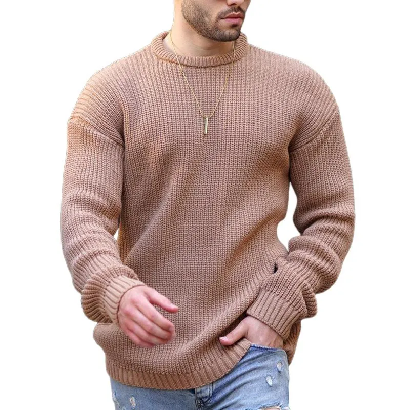 Men's Casual Solid Color Round Neck Loose Knitted Sweater 39910057M sold by Manly