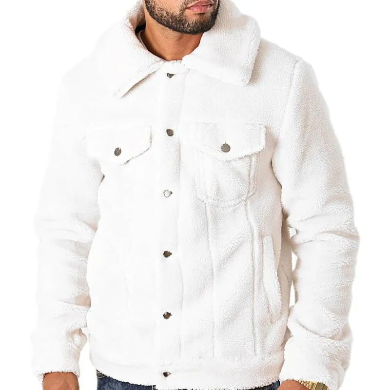 Men's Fashion Polar Fleece Lapel Thickened Warm Single Breasted Jacket 73454816M sold by Manly