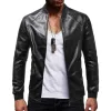 Men's Solid Collar Zipper Leather Jacket 70056589X sold by Manly