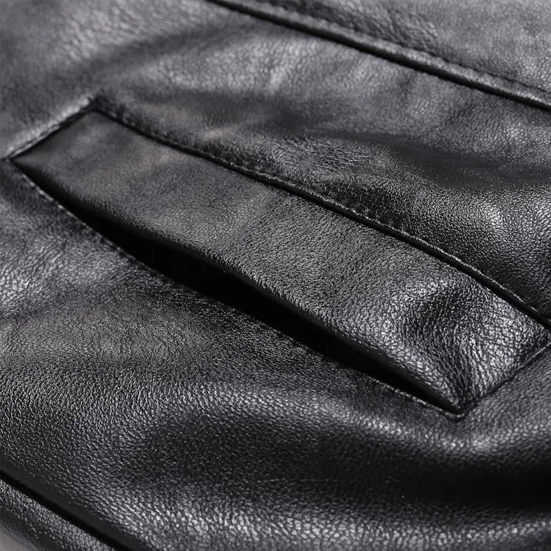 Men's Solid Collar Zipper Leather Jacket 70056589X sold by Manly product image thumbnail 4