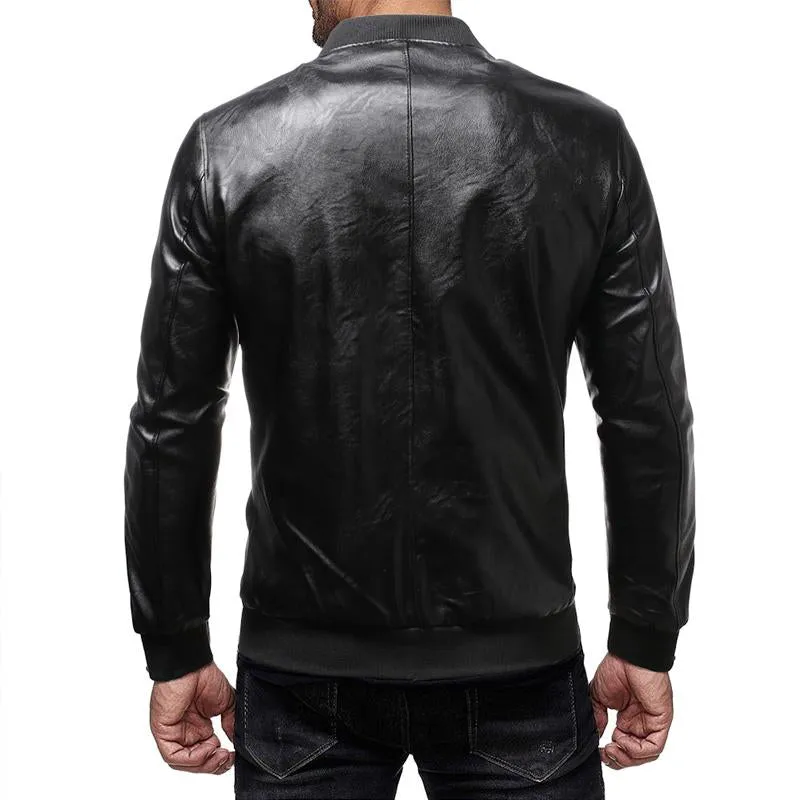 Men's Solid Collar Zipper Leather Jacket 70056589X sold by Manly product image thumbnail 2